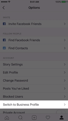 選擇「切換為商業帳號」